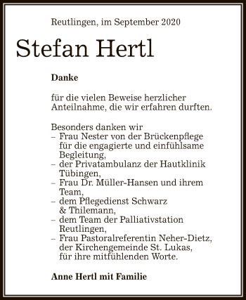 Anzeige von Stefan Hertl von Reutlinger General-Anzeiger