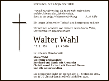 Anzeige von Walter Wahl von Reutlinger General-Anzeiger