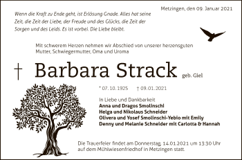 Anzeige von Barbara Strack von Reutlinger General-Anzeiger