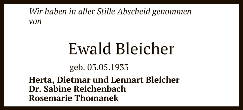  Traueranzeige für Ewald Bleicher vom 05.01.2021 aus Reutlinger General-Anzeiger