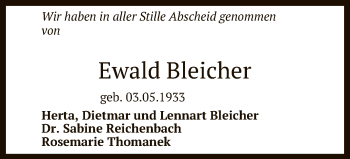 Anzeige von Ewald Bleicher von Reutlinger General-Anzeiger