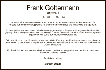 Anzeige von Frank Goltermann von Reutlinger General-Anzeiger
