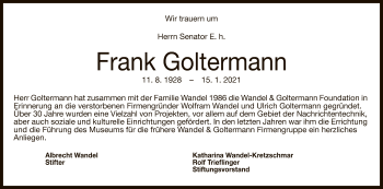 Anzeige von Frank Goltermann von Reutlinger General-Anzeiger