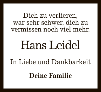 Anzeige von Hans Leidel von Reutlinger General-Anzeiger