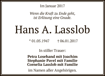 Anzeige von Hans A. Lasslob von Reutlinger General-Anzeiger