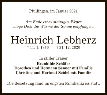 Anzeige von Heinrich Lebherz von Reutlinger General-Anzeiger