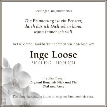 Anzeige von Inge Loose von Reutlinger General-Anzeiger