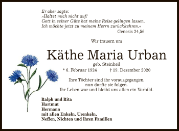 Anzeige von Käthe Maria Urban von Reutlinger General-Anzeiger