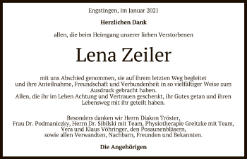 Anzeige von Lena Zeiler von Reutlinger General-Anzeiger