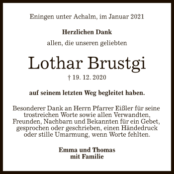 Anzeige von Lothar Brustgi von Reutlinger General-Anzeiger