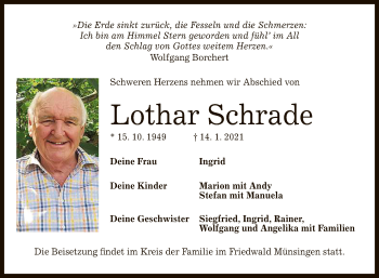 Anzeige von Lothar Schrade von Reutlinger General-Anzeiger