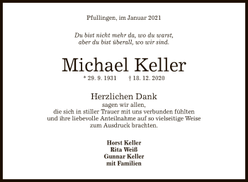 Anzeige von Michael Keller von Reutlinger General-Anzeiger