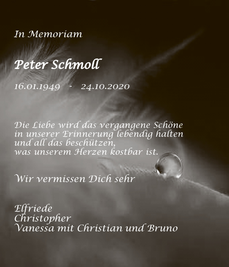  Traueranzeige für Peter Schmoll vom 16.01.2021 aus Reutlinger General-Anzeiger