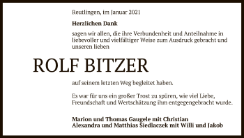 Anzeige von Rolf Bitzer von Reutlinger General-Anzeiger