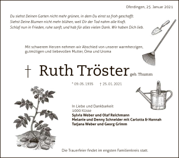 Anzeige von Ruth Tröster von Reutlinger General-Anzeiger