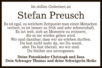 Anzeige von Stefan Preusch von Reutlinger General-Anzeiger
