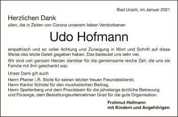 Anzeige von Udo Hofmann von Reutlinger General-Anzeiger