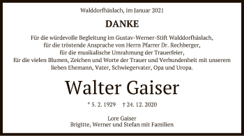 Anzeige von Walter Gaiser von Reutlinger General-Anzeiger