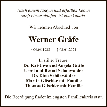 Anzeige von Werner Gräfe von Reutlinger General-Anzeiger