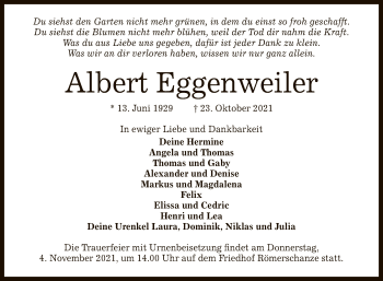 Anzeige von Albert Eggenweiler von Reutlinger General-Anzeiger