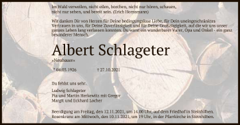 Anzeige von Albert Schlageter von Reutlinger General-Anzeiger