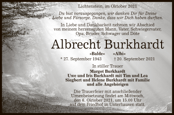 Anzeige von Albrecht Burkhardt von Reutlinger General-Anzeiger