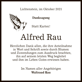 Anzeige von Alfred Rau von Reutlinger General-Anzeiger