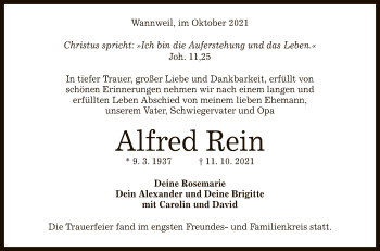 Anzeige von Alfred Rein von Reutlinger General-Anzeiger