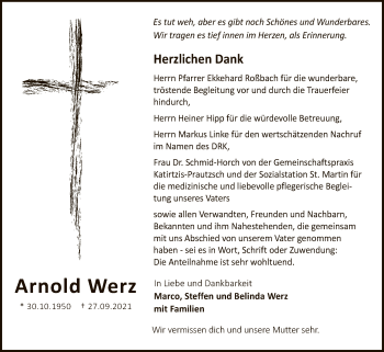 Anzeige von Arnold Werz von Reutlinger General-Anzeiger