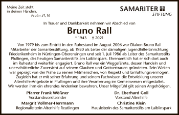 Anzeige von Bruno Rall von Reutlinger General-Anzeiger