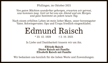 Anzeige von Edmund Raisch von Reutlinger General-Anzeiger