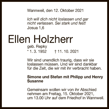 Anzeige von Ellen Holzherr von Reutlinger General-Anzeiger