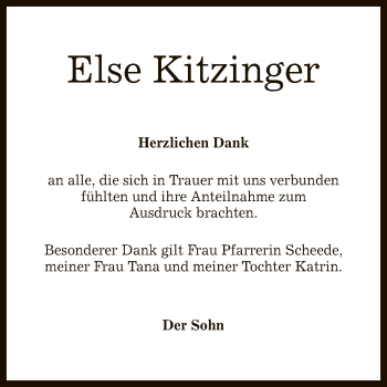 Anzeige von Else Kitzinger von Reutlinger General-Anzeiger