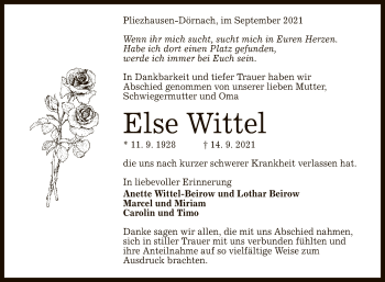 Anzeige von Else Wittel von Reutlinger General-Anzeiger