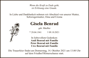 Anzeige von Gisela Benrad von Reutlinger General-Anzeiger