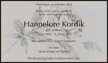 Anzeige von Hannelore Kordik von Reutlinger General-Anzeiger