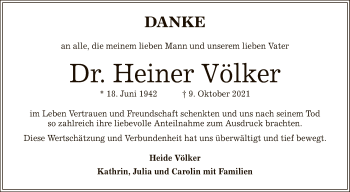 Anzeige von Heiner Völker von Reutlinger General-Anzeiger