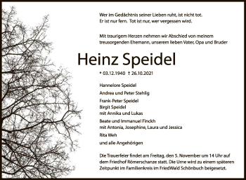 Anzeige von Heinz Speidel von Reutlinger General-Anzeiger