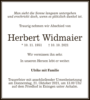 Anzeige von Herbert Widmaier von Reutlinger General-Anzeiger