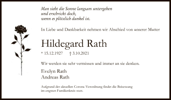 Anzeige von Hildegard Rath von Reutlinger General-Anzeiger