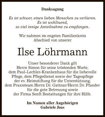 Anzeige von Ilse Löhrmann von Reutlinger General-Anzeiger
