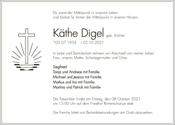 Anzeige von Käthe Digel von Reutlinger General-Anzeiger