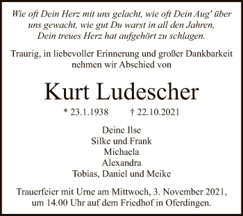 Anzeige von Kurt Ludescher von Reutlinger General-Anzeiger