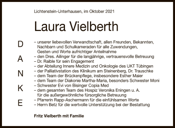 Anzeige von Laura Vielberth von Reutlinger General-Anzeiger