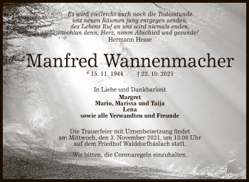 Anzeige von Manfred Wannenmacher von Reutlinger General-Anzeiger