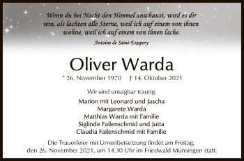 Anzeige von Oliver Warda von Reutlinger General-Anzeiger
