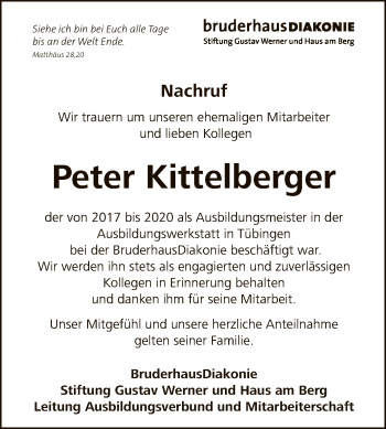 Anzeige von Peter Kittelberger von Reutlinger General-Anzeiger