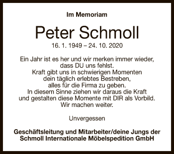 Anzeige von Peter Schmoll von Reutlinger General-Anzeiger