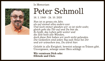 Anzeige von Peter Schmoll von Reutlinger General-Anzeiger