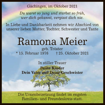 Anzeige von Ramona Meier von Reutlinger General-Anzeiger